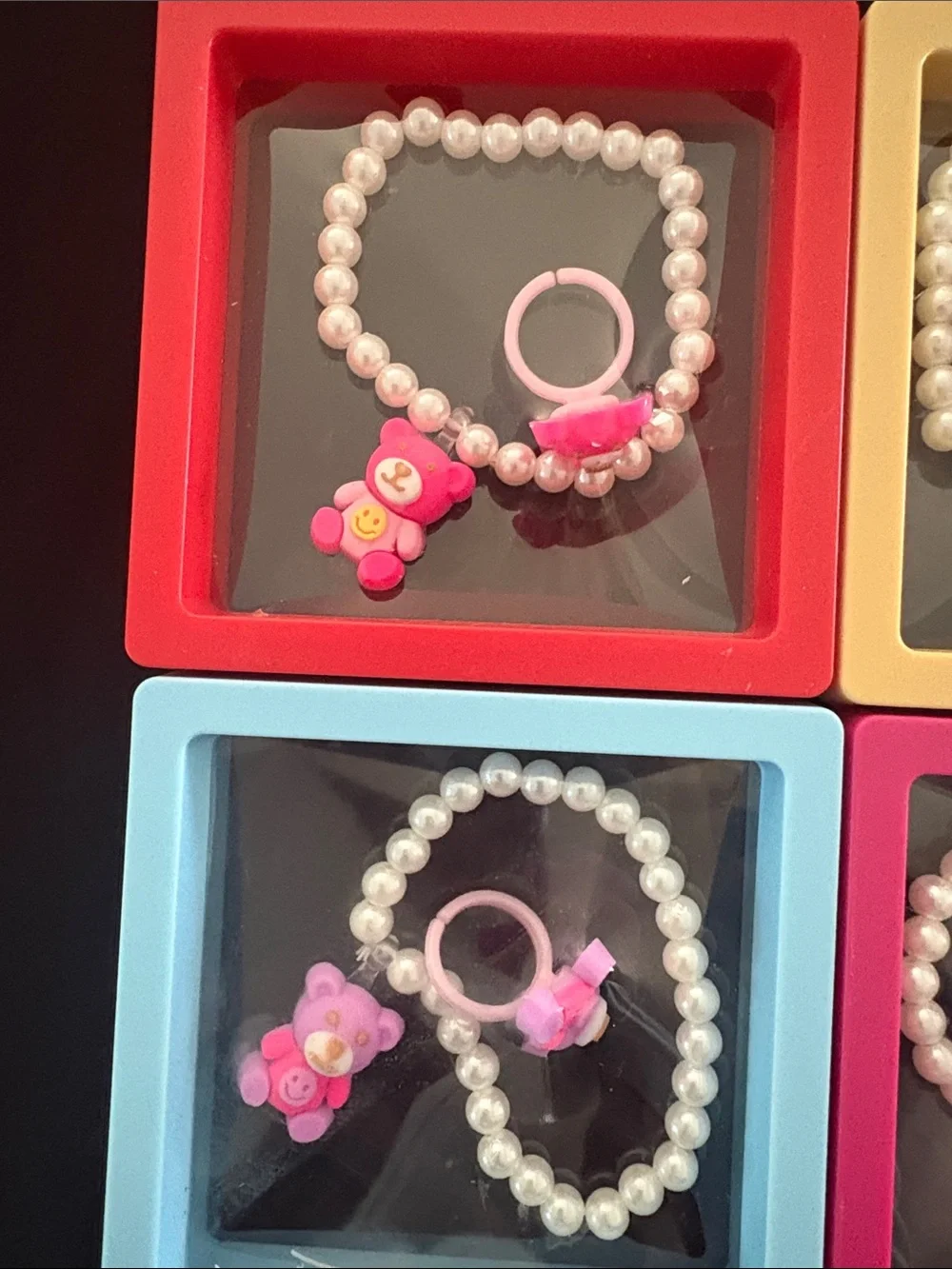 Kids Pearl Bead Teddy Bracelet and Ring Set - Set Of 6